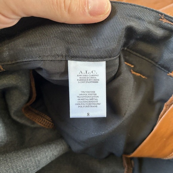 $395 A.L.C‎ Women's Cognac Freddie Faux Unlined Logo Vegan Leather Pant Size 8 - Picture 4 of 9